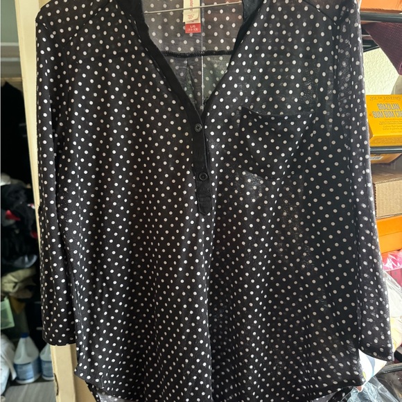 Black Sheer Blouse with White Polka Dots size large - Picture 1 of 2